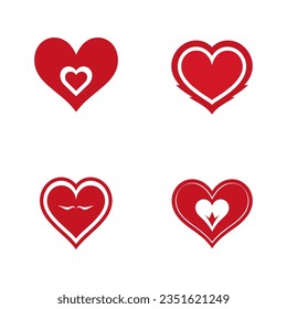 Set of red heart icon vector logo template illustration