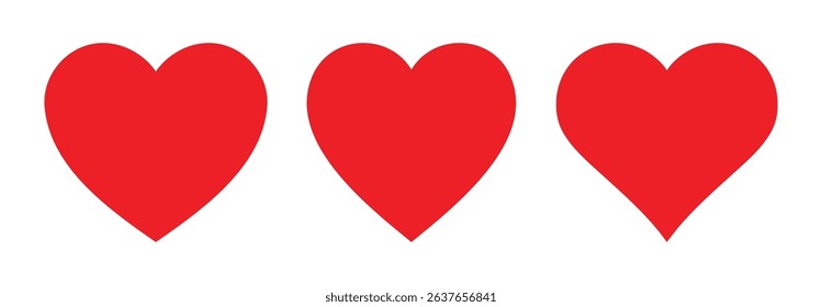 Set of red heart icon vector art. Simple heart, love sign collection.