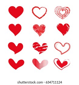Set of Red Heart Icon.Isolated Heart Vector with Different Style.