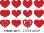 set of red heart icons, collection of red heart vector icons