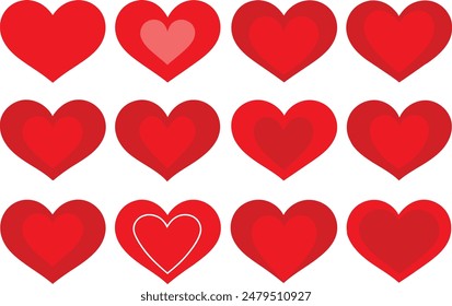 conjunto de iconos de corazón rojo, colección de iconos de vector de corazón rojo