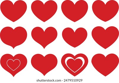 set of red heart icons, collection of red heart vector icons