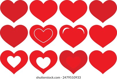 set of red heart icons, collection of red heart vector icons