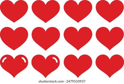 set of red heart icons, collection of red heart vector icons