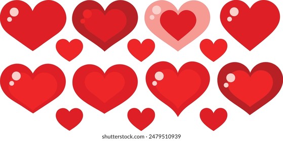 set of red heart icons, collection of red heart vector icons