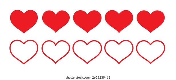 set of red heart icons, collection of red heart vector icons. Vector illustration Eps 10