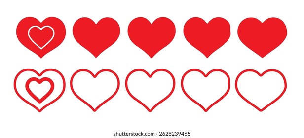 set of red heart icons, collection of red heart vector icons. Vector illustration Eps 10