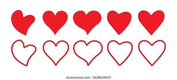 Set of Red heart icons. different simple red hearts isolated on white for Valentines day card or t-shirt design. vector illustration eps 10