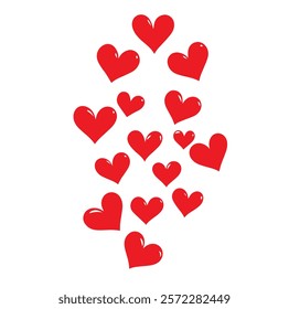 Set of red heart icons. Hand drawn vector hearts. Red heart love symbols isolated on white background