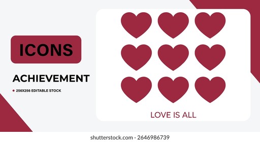 Set of red heart icons, perfect for Valentine's Day, wedding, or love-themed projects. Isolated on white background for easy use.