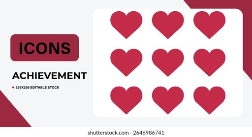 Set of red heart icons, perfect for Valentine's Day, wedding, or love-themed projects. Isolated on white background for easy use.