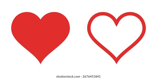 Set of Red Heart Icons – Solid and Outline Style Vector