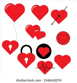 Set of red heart icons Vector