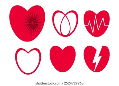 set of red heart or love, healthy and disease