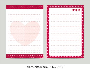 Set of Red heart note paper : Valentine Collection