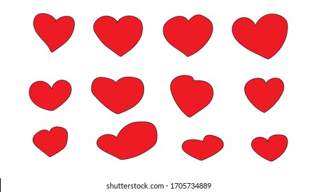 Set of red heart on white background.