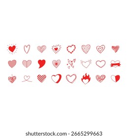 Conjunto de colección de contorno de corazón rojo