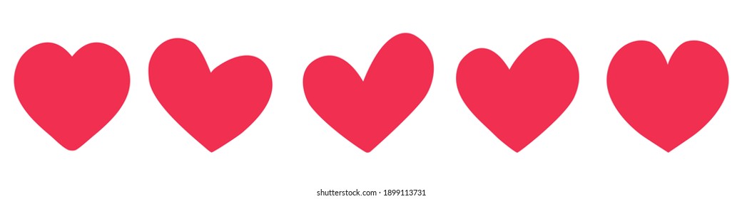 Set red heart shape icon for Valentine’s Day on white background. Vector illustration, flat design.