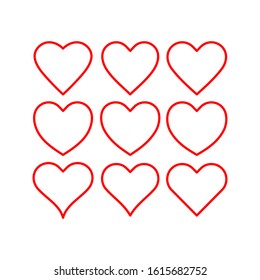 Set red heart shape outline stroke icon vector set heart shape stroke outline, love sign symbol for Valentine Day. Vector illustration. EPS10.