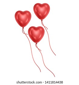 Set of red heart shaped balloons, balloons on white background, realistic vector illustration, Party decorations for birthday or Valentine's Day, Vector EPS 10 illustration