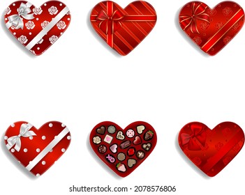 set of red heart shaped chocolate boxes. valentine's day gift boxes with chocolates