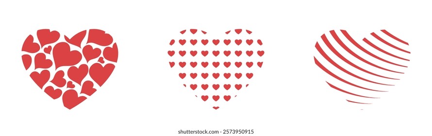 Set of red heart shapes. Love and romantic symbols. Valentines design elements. Isolated vector images