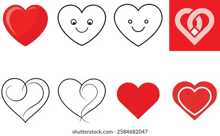 Set of Red heart simple icons vector design