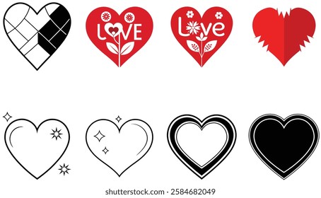 Set of Red heart simple icons vector design