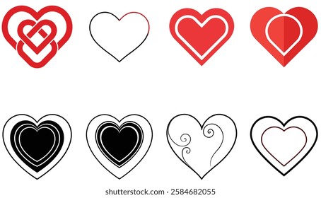 Set of Red heart simple icons vector design