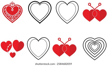 Set of Red heart simple icons vector design