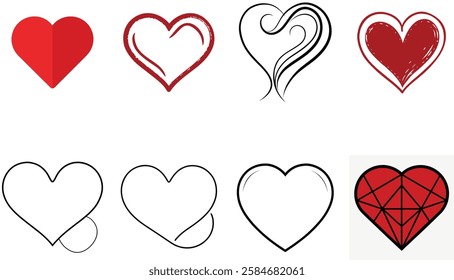 Set of Red heart simple icons vector design