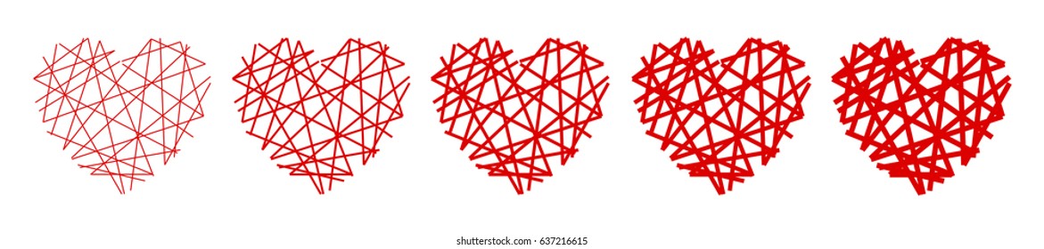 Set of red heart in a spider web - stock vector