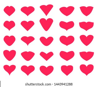 "Set of red heart vector icons on white background.Flat heart symbol.Love emblem collection.Graphic design in the concept of love.Vector love symbol for Valentine's Day.Vector illustration."