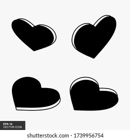 Conjunto de vectores de corazón rojo. Un ícono aislado de amor dibujado a mano en blanco. Colección de corazones hechos a mano para logos de amor, íconos románticos, símbolos de pasión y el día de San Valentín. línea y estilo plano.