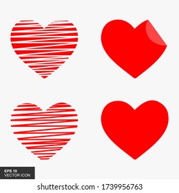 Set aus roten Herzvektoren. Eine isolierte Hand zeichnete das Liebessymbol auf Weiß. Eine Sammlung handgezeichneter Herzen für Logos, Romantik-Ikonen, Symbole der Leidenschaft und Valentinstag. Linie und flach.
