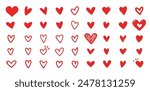 Set of red hearts in different pose. Collection of heart illustration with different style.