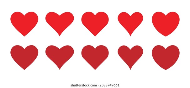 Set of red hearts in different pose. Collection of heart illustration with different style.