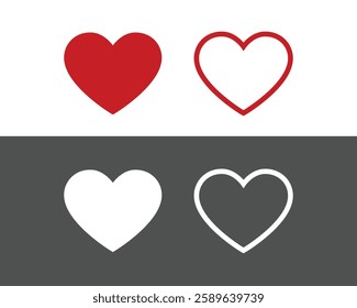Set of red hearts in different pose. Collection of heart illustration with different style.