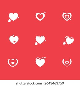 Set of red hearts in different pose. Collection of heart illustration with different style