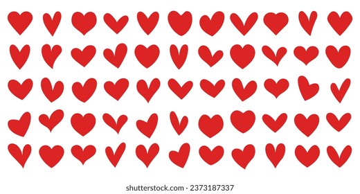 Set of red hearts of different shapes