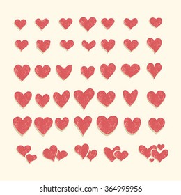 Set of red hearts in different shapes and styles