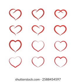 set of red hearts in different style love symbol heart icon vector