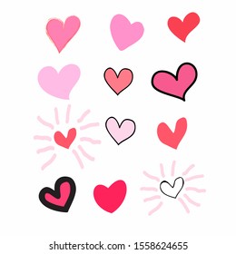 set of red hearts   doodle hand  drawn design vector eps.10