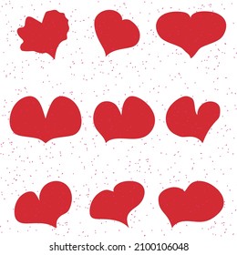 Set of red hearts with dotted texture