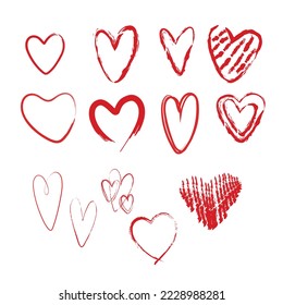 Satz von roten Herzen. Gestreiftes Design. Valentinstag Konzept. Vektorgrafik