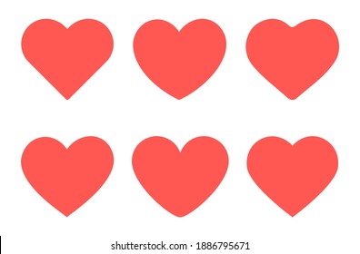 Set of red hearts flat icons. Valentine`s day, love symbol or medical icon. Vector illustration.