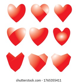 Set of red hearts with gradient. Eps 10