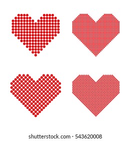 Set of red hearts with halftone effect