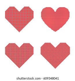 Set of red hearts with halftone effect