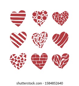 Set of red hearts hand drawn poster. Stock vector illustration.
